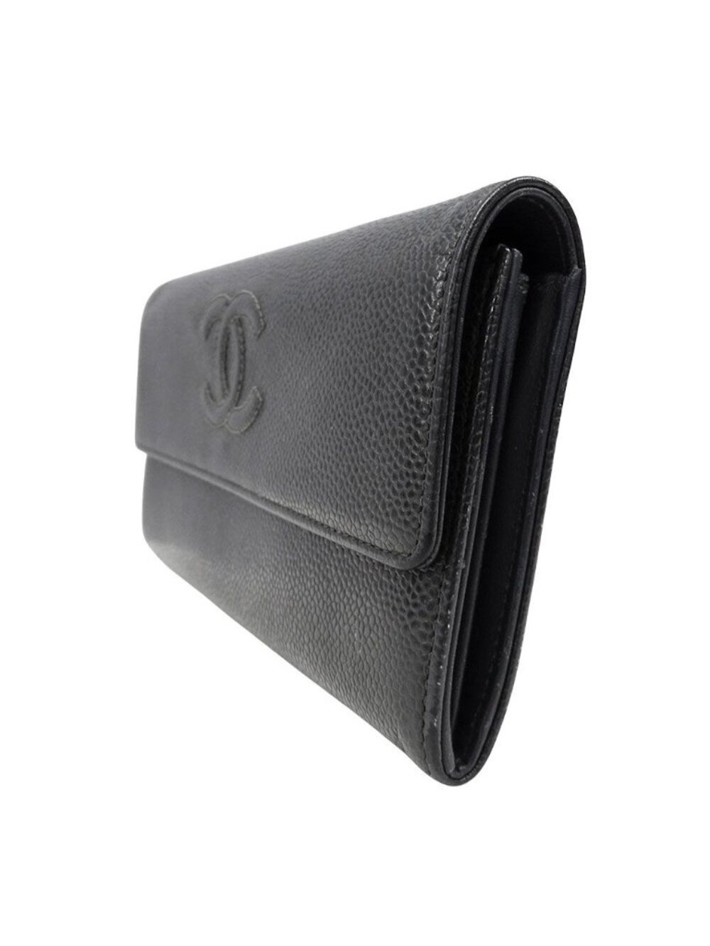Chanel Wallet Caviar Leather Charcoal Gray Flap Type Logo Adult - Picture 4 of 15